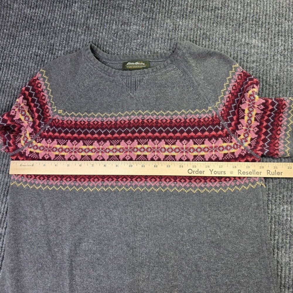 Eddie Bauer Sweater Womens Large Gray Fair Isle Raglan Pullover Cotton Angora - Picture 7 of 12